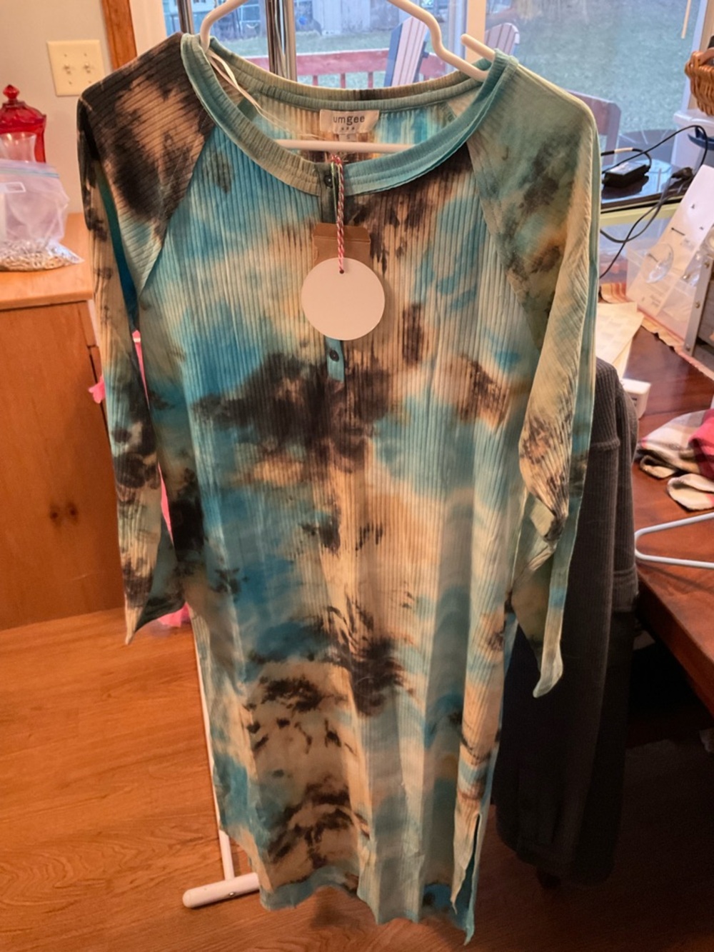 NWT Umgee Tie Die Long Sleeve-Mid Length Dress - Picture 3 of 5